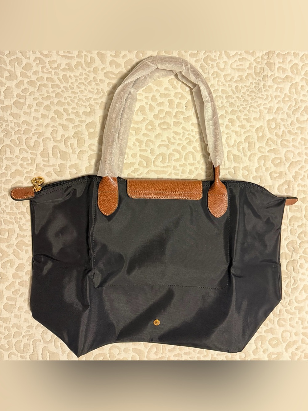 Longchamp Nylon Black Tote with Brown Leather Trim - Black/Brown - Picture 6 of 11